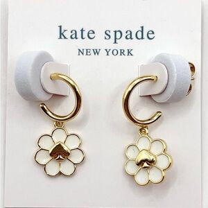 kate spade Gold and White Daisy  Hoop Earrings with Spade gold center.New